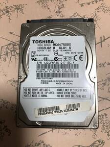 TOSHIBA MK6475GSX 640GB 2.5 HDD 5400RPM 動作品