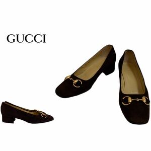 GUCCI VINTAGE グッチ ヴィンテージ MADE IN ITALY イタリア製 ホースビット スエードレザーパンプス ブラウン 36 C(23位) アーカイブ