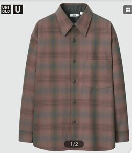 送料480円 ユニクロ ヘビーフランネル オーバサイズ シャツ s UNIQLO U クリストフ ルメール 中古 USED CHECK SHIRT LEMAIRE