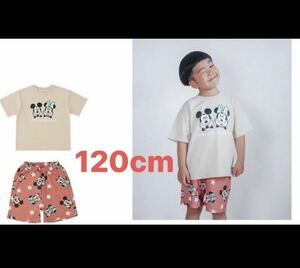 LITTC Disney Collection リトシーミッキー&ミニー　セットアップTシャツ　ベージュ/レッド　120cm