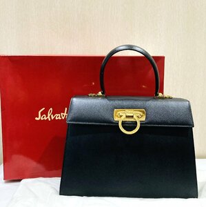 【77】ほぼ未使用品 Salvatore Ferragamo サルバトーレフェラガモ 2Way ガンチーニ レザー ブラック レディース ハンドバッグ