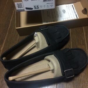 新品アグUGGモカシンW DEMPSEY黒5.5サイズ22.5cmフリンジシープスキン本物正規スエード