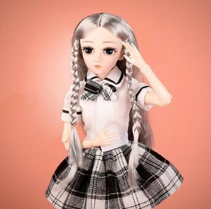 QQ007:ドレスアップ人形 bjdドール 関節可動 1/4 45cm ロングヘアー 制服付き 洋服 半袖 女性