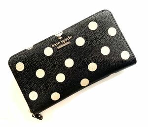 kate spade ケイトスペード レザー ブラック マルチチャーミング ドット プリント ラウンドファスナー 長財布 as