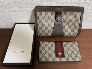 【美品】 GUCCI グッチ 長財布 クラッチバッグ GGキャンバス ユニセックス 2点セット