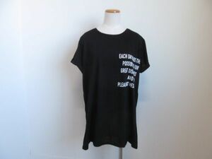 (53967)Raman　レディース　半袖　チュニック　カットソー　Tシャツ　プリント　ブラック　LL　タグ付き　未使用