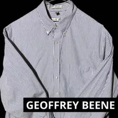 GEOFFREY BEENE XL 長袖 総柄 ストライプ ブルー シャツ