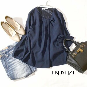 美品 INDIVI インディヴィ 綺麗め ジョーゼット生地 カットソー 05号 XS 春 秋 合服 24D03