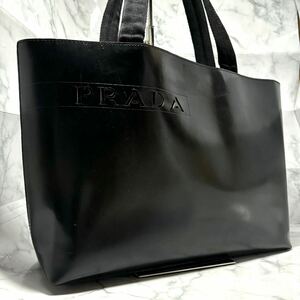 【入手困難】プラダ PRADA トートバック ハンドバッグ archive ヴィンテージ 肩掛け 本革レザー ブラック黒 ビジネス 型抜きロゴ