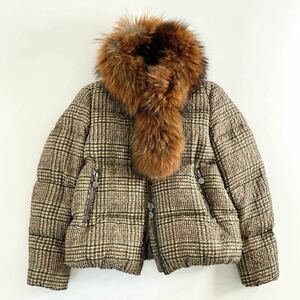 ◯ 17d23 MONCLER モンクレール LIEVRE シルクダウンジャケット アウター サイズ1 ブラウン チェック レディース 婦人服