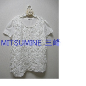 ★MITSUMINE☆三峰★フラワー レース トップス カットソー 半袖 フリー　白 ホワイト　花【中古】ミツミネ　みつみね　レディース