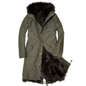 LEON掲載 定価25万 junhashimoto FOX FUR COTTON MODS COAT 3 カーキ ジュンハシモト フォックスファーモッズコート wjk akm