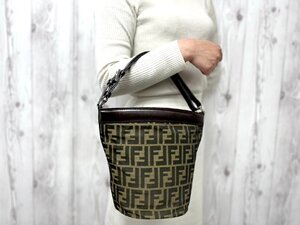 極美品 FENDI フェンディ ズッカ ハンドバッグ バッグ ナイロンキャンバス×レザー 茶系 79833