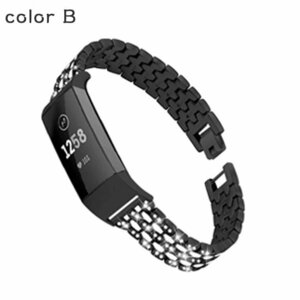 Fitbit Charge3 Charge4 ウェアラブル端末・スマートウォッチ用 対応 時計バンド オシャレな 高級ステンレスバンド 交換用ベルト☆color B