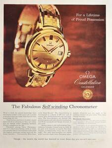 稀少・時計広告！1959年オメガ 時計広告/Omega Constellation Calendar Chronometer Watch/Swiss/Y-1