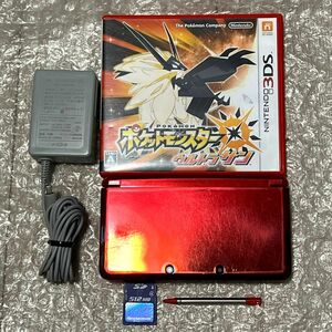 〈画面無傷・動作確認済み〉ニンテンドー3DS 本体 フレアレッド 充電器＋ポケットモンスター ウルトラサン NINTENDO 3DS Pokemon CTR-001