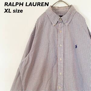 ラルフローレン　長袖シャツ　ボタンダウン　チェック　ポニーロゴ　男女兼用　XLサイズ　ユニセックス　RALPH LAUREN 大きいサイズ