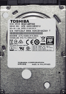 東芝 MQ01ABF050 2.5インチ 7mm SATA600 500GB 24回 7252時間