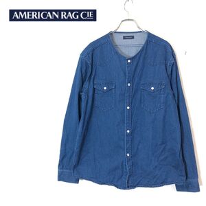 1N2320-F-N◆ AMERICAN RAGCIE アメリカンラグシー デニムノーカラーシャツ 長袖 トップス ◆ size2 コットン インディゴ 古着 秋冬