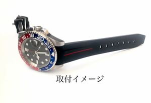 20mm 腕時計 ラバーベルト カーブエンド ブラック×レッド 黒×赤 【対応】ロレックス サブマリーナ/GMTマスター/デイトナ Rolex