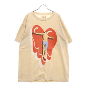 エモーショナリー アンアヴェイラブル 23SS CROSS UR HEART TEE ハートプリント半袖Tシャツ アイボリー EU-A22-0000-002