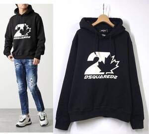 DSQUARED2 ディースクエアード COOL FIT HOODIE スウェットパーカー M ブラック 黒 ロゴ フード プルオーバー FA2060