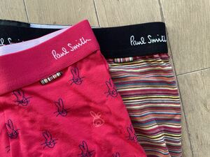 即決！ポールスミス！PAUL SMITH LOWRISE & SHORT BOXER ボクサー 2枚組 M マルチボーダー柄レッド&うさぎ柄ピンク