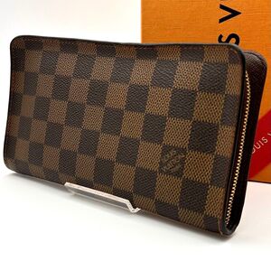 【極美品】ルイヴィトン ダミエ ポルトモネジップ 長財布 LOUIS VUITTON ラウンドファスナー ブラウン系 レディース 正規品 茶 ゴールド