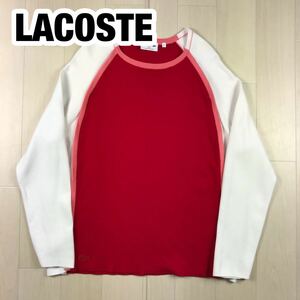 LACOSTEラコステ コットンセーター 42 ホワイト レッド レディース フランス製