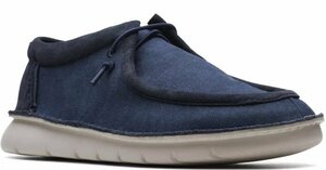 送料無料 Clarks 28.5cm ネイビー ブルー ワラビー テキスタイル レザー スニーカー ボート モカシン ビジネス 軽量 スリッポン JJJ308