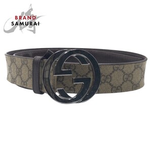 GUCCI グッチ インターロッキング ベージュ ブラウン シルバー金具 GGスプリームキャンバス/レザー 114984 ベルト GGバックル 410791