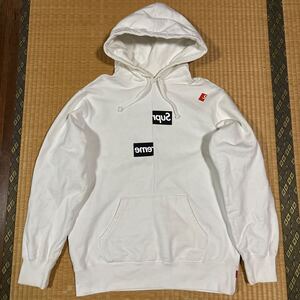 半タグ付き Supreme x コムデギャルソン SHIRT コラボ バクプリ入り split box logo スウェット パーカー 白M レア