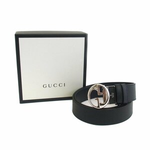 【新品同様/SAランク】グッチ(GUCCI) インターロッキングG ベルト リバーシブル バイカラー 449715 レザー ブラック×ネイビー 箱 保存袋