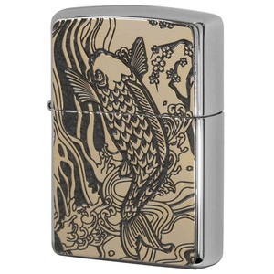 Zippo ジッポライター 鯉 カープ グレー ＃200 ゴールドプレート 両面加工 ニッケルメッキ 2MPP-Carp GY GP メール便可