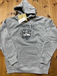 ★ ED HARDY エドハーディー　パーカー　裏起毛　M 杢グレー　ED1362 トラ　虎