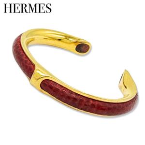 HERMES　エルメス リザード バングル ブレスレット アクセ レディース ゴールド レッド