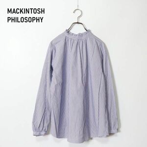 MACKINTOSH PHILOSOPHY マッキントッシュフィロソフィー ストライプ長袖ブラウス ブルー36 YC38