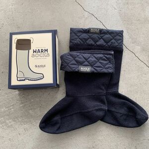 箱付☆ AIGLE エーグル☆WARMSOCKS☆子供用サイズ31☆紺系キルティング☆バングラデシュ製