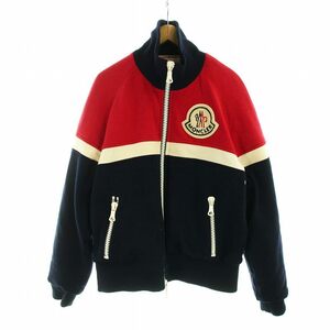 モンクレール MONCLER ダウンジャケット ニット 長袖 ロゴワッペン ジップアップ スタンドカラー L 赤 レッド 紺 A209H8415605