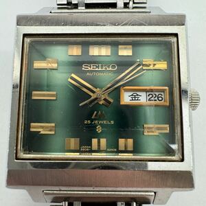 ★1円スタート★SEIKO セイコー LM ロードマチック 25石 デイデイト メンズ 腕時計 5606-5080 自動巻き 稼働 緑文字盤 ベルト純正 スクエア