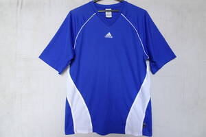 adidas/アディダス/半袖Tシャツ/Vネック/速乾性素材/身頃脇白切替/袖ぐり白パイピング/スポーツ/青/ブルー/Mサイズ(8/6R)