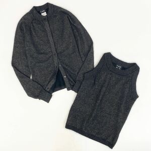 Jk21《美品》ICB アイシービー ニットアンサンブル ツインニット ラメニット カーディガン ノースリーブ Mサイズ アンゴラ混◯ レディース