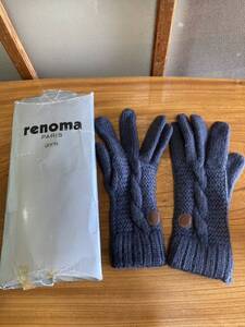 renoma　レノマ　ウール　編み上げ　手袋 革パッチ