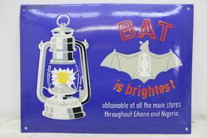 【状態良し・貴重な当時もの】BAT is brightest アンティーク 看板 ホーロー ヴィンテージ サインボード 輸入雑貨 ブリキ