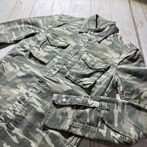 【AKM】エイケイエム ストレッチ カモフラ柄 ボタンダウンシャツ 長袖シャツ Mサイズ ARMY B.D shirts