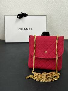 ★CHANEL シャネル ココマーク 小物入れ チェーン ネックレスポーチ ポーチ キャンバス ピンク★3223管理番号