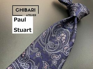 【超美品】PaulStuart　ポールスチュアート　ペイズリー柄　ネクタイ　3本以上送料無料　ネイビー　光沢　0505100