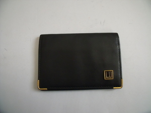 $ 美品 $ 定番 大人気♪ ◆　dunhill ◆ ダンヒル ◆ ロゴ金具 カーフ レザー製 ◆ カードケース 名刺入れ ◆ 黒 ブラック系 ◆ 送料無料！