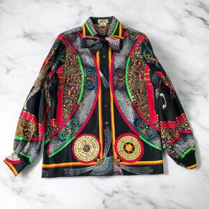 HERMES / エルメス | 花火師 シルクシャツ | 40 | ブラック/レッド/グリーン | レディース 技巧の火 FEUX D’ARTIFICE アパレル 