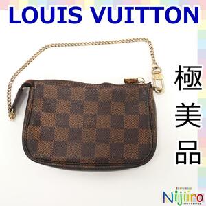 【美品】ルイヴィトン LOUIS VUITTON ダミエ ミニ ポシェット アクセソワール ポーチ 化粧 小物 コスメ ポーチ 小物入れ レザー　1626